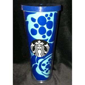 Starbucks Rare Venti Blue Aqua Pattern Tumbler Acrylic Cold Cup No Straw 24oz